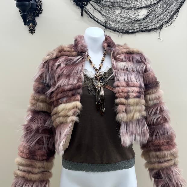 핑크브라운 퍼자켓