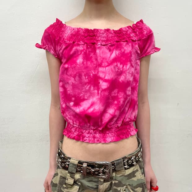 Pink Tie-tie Shirring T-Shirt