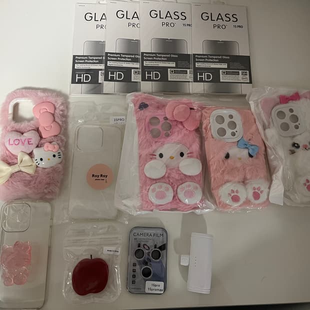 일괄 5만원 아이폰 15프로 케이스+필름+그립톡+보조배터리