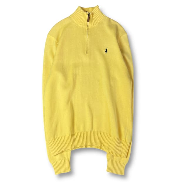 폴로랄프로렌 네이비포니 옐로우 반집업 케이블 니트 M