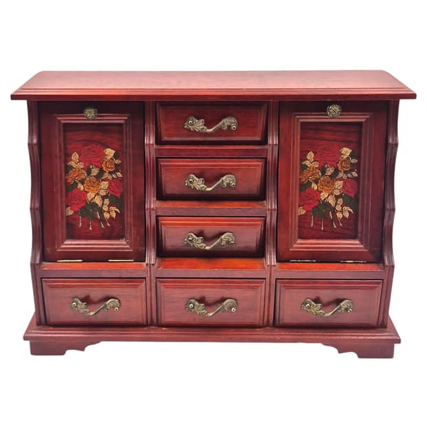 70s 엔틱 우드 플로랄 페인팅 오르골 대형 서랍장