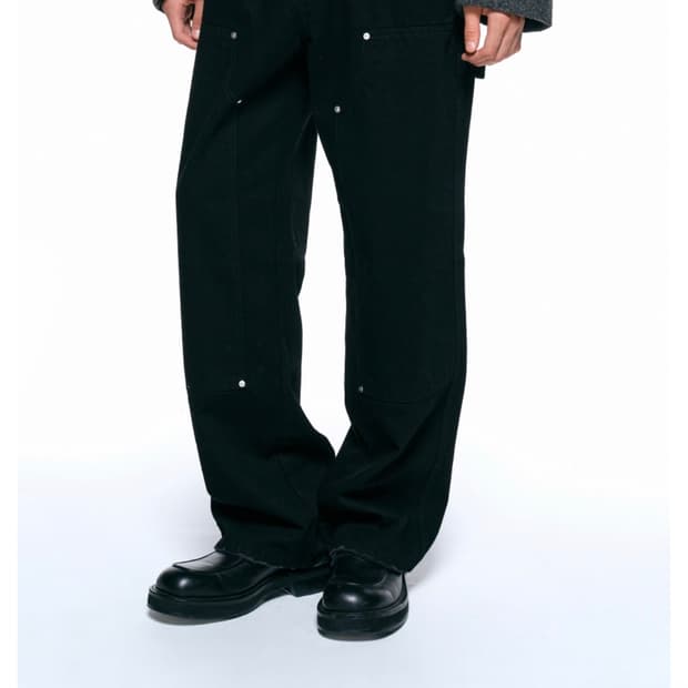 인사일런스 더블니 프론트 워크 카펜터 데님 팬츠 블랙 s