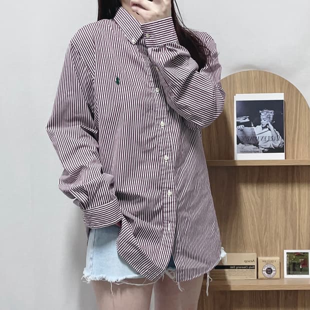 [정품] 폴로 플럼 / 그린포니 스트라이프 셔츠 [ M ]