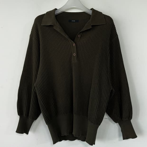 시스템 루즈핏 골지 카라 니트 탑