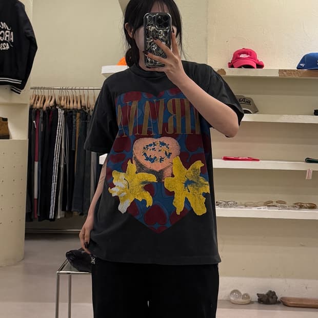 빈티지 너바나 Heart Shaped Box 프린팅 반팔 티셔츠 U152
