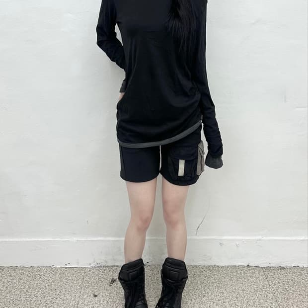 Grey layerd shirring long sleeve