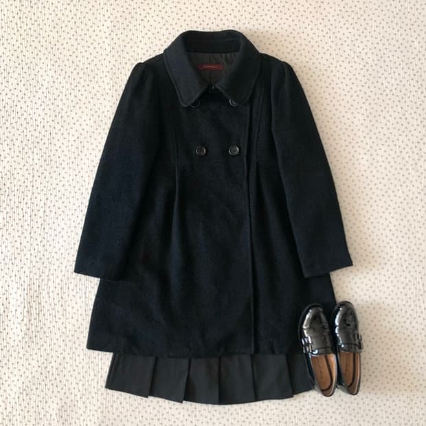 앙고라 블랙 퍼프 아방 더블 코트