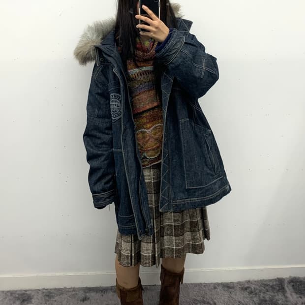 브라운 체크 플리츠 스커트