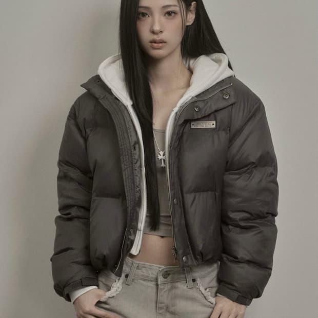 카키포인트 스터드 패딩 자켓 차콜