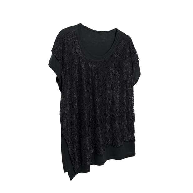 lace layered asymmetric T-shirt