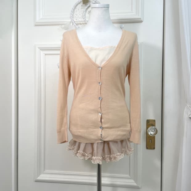 coral shell button v-neck basic cardigan