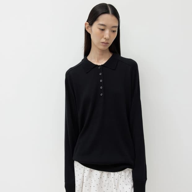 GBH 26SS WOOL SILK POLO KNIT / BLACK