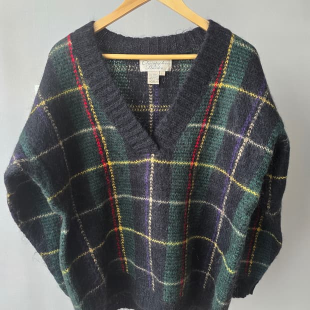 빈티지 모헤어 체크 니트