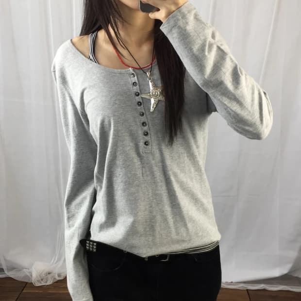 GAP Gray Henley Long Sleeve Tee