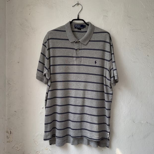 [M]polo 폴로 그레이 스트라이프 반팔 카라티