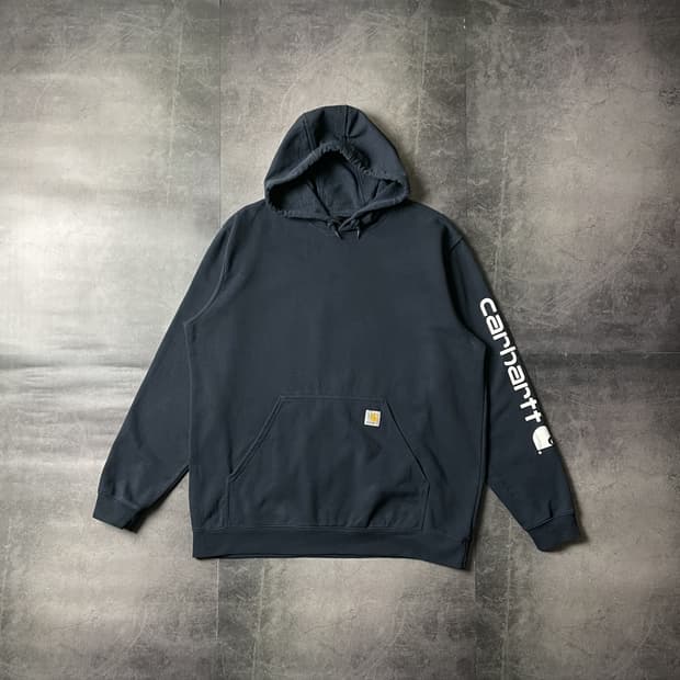 CARHARTT 칼하트 빈티지 네이비 기모 코튼 후드티 A00461
