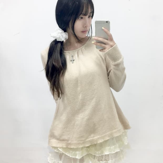 로걀 핑크 쉬폰 리본 니트
