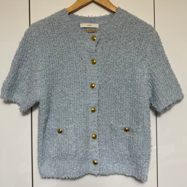 오르ORR 반팔 뽀글이 가디건 니트