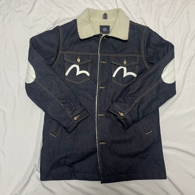새상품 에비수 빅로고 양털 데님 자켓
