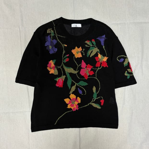 [일본빈티지] 플로럴 꽃 반팔 니트