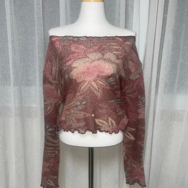 빈티지 꽃무늬 오프숄더 니트