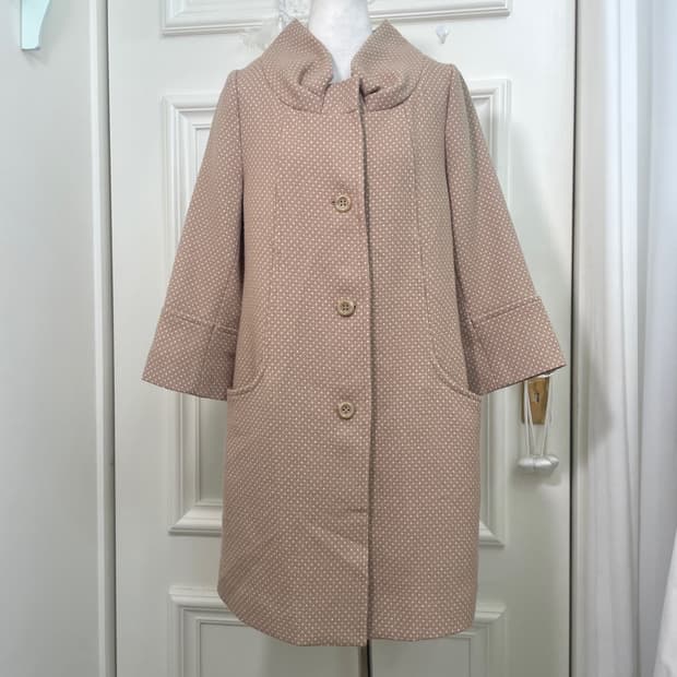 beige dot bow collar mori midi coat jack