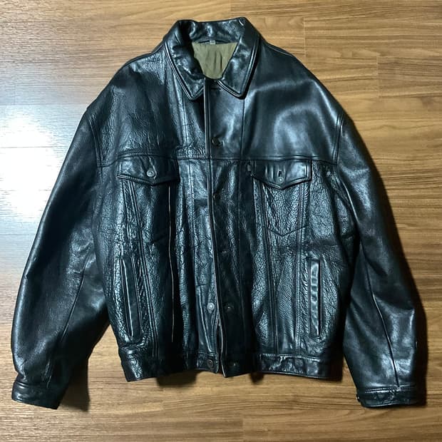 빈티지 리바이스 100% 소가죽 레더 트러커 자켓