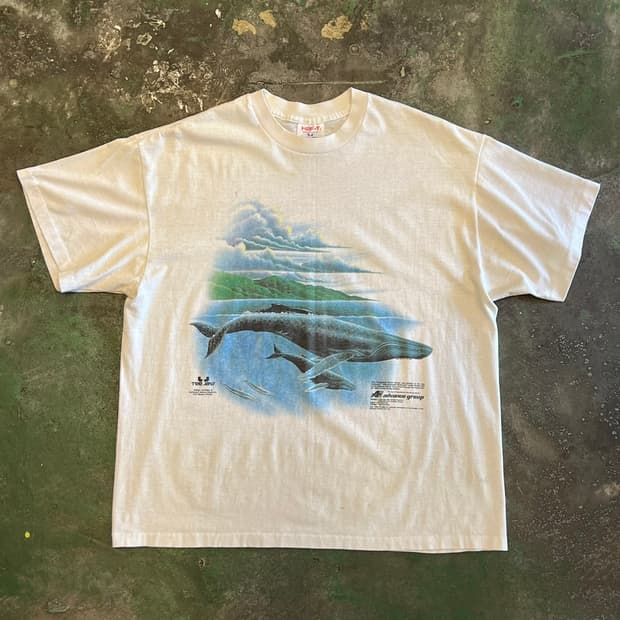 90's [XL] 빈티지 반팔티 고래 그래픽 싱글스티치 Tee Jays