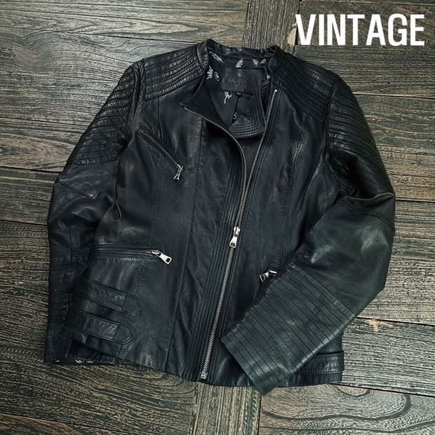[빈티지] 리얼 램스킨 양가죽 사선 라이더 자켓 블랙 M19801