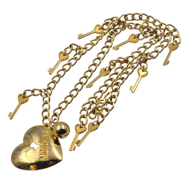 90s 모스키노 하트 자물쇠&열쇠 롱 체인 벨트