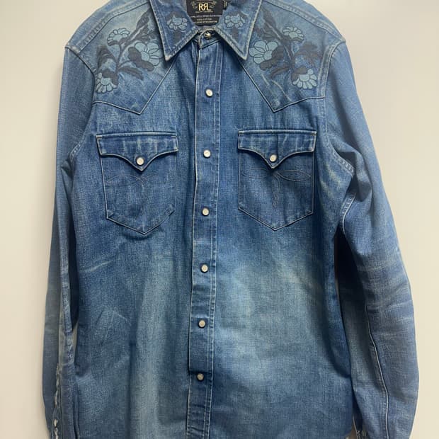 RRL 익스클루시브 꽃무늬 자수 데님 웨스턴 셔츠 S