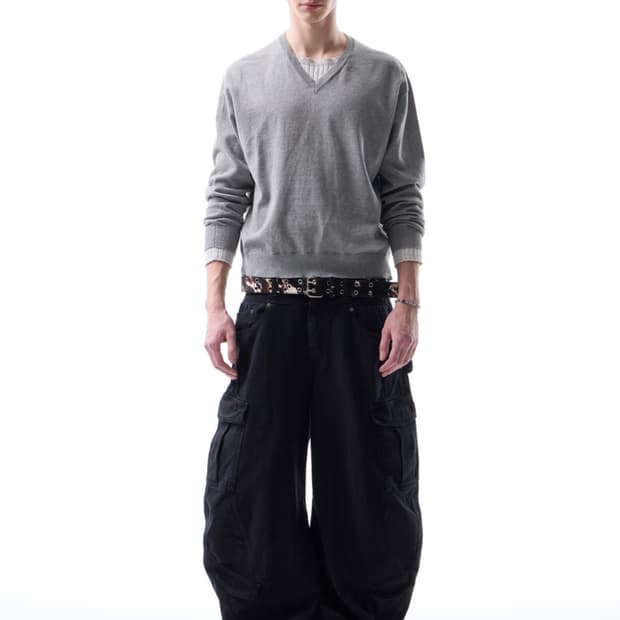 스플릿 아크 커브드 카고 팬츠 블랙