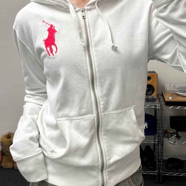 폴로 핑크 빅포니 로고 후드집업