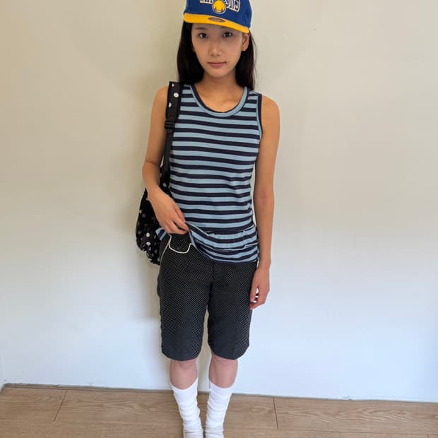 stripe frill sleeveless