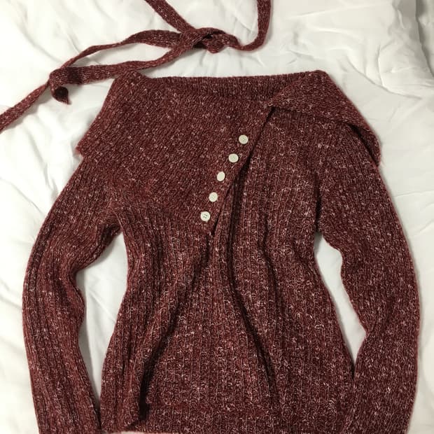 원숄더 오프숄더 버튼 니트 스카프 세트