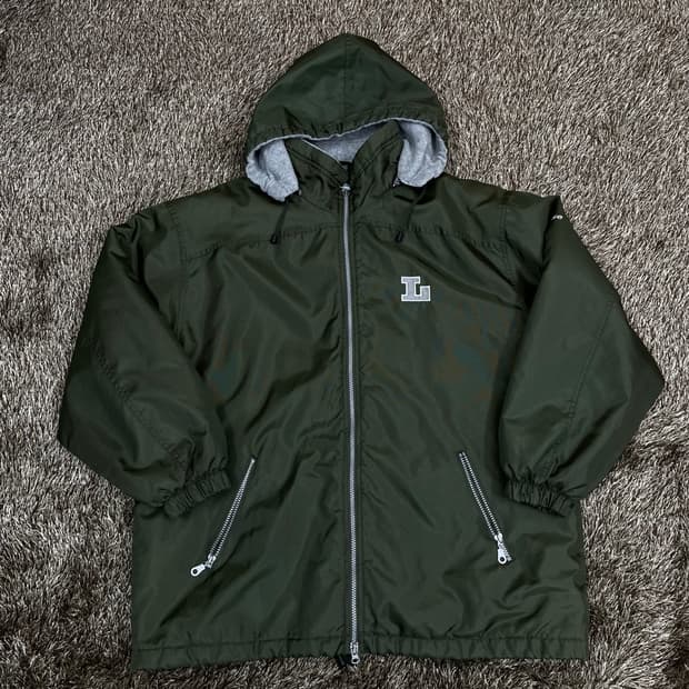 라크로스 Lacrosse 카키 올드스쿨 후드 윈드브레이커 L