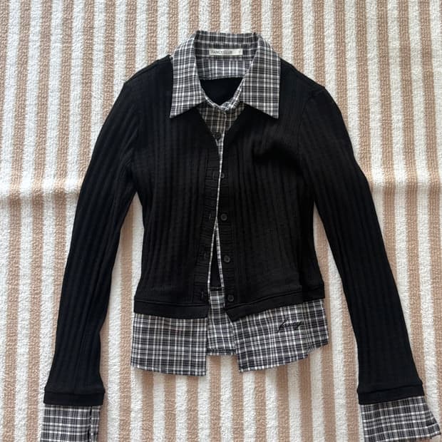 팬시클럽 체크 셔츠 레이어드 가디건 