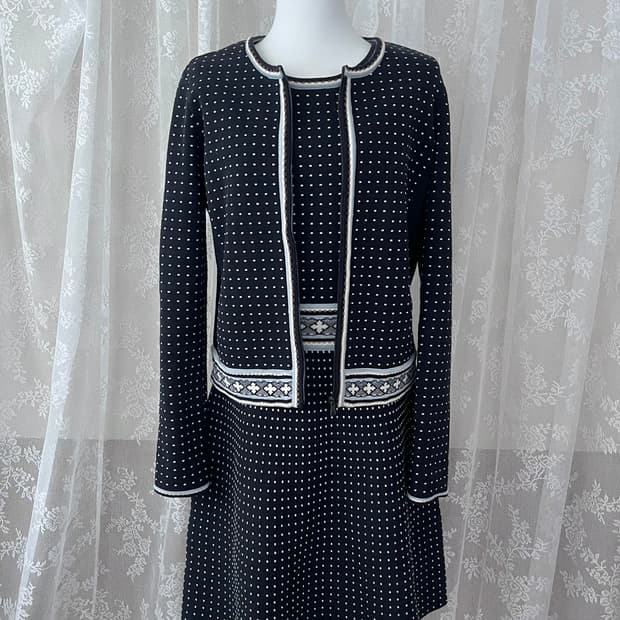 S) 토리버치 도트 패턴 니트 원피스 가디건 셋업