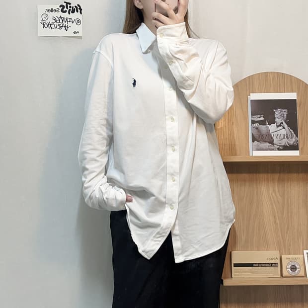 [정품] 폴로 화이트 / 네이비포니 저지 면 카라 티셔츠 [ L ]