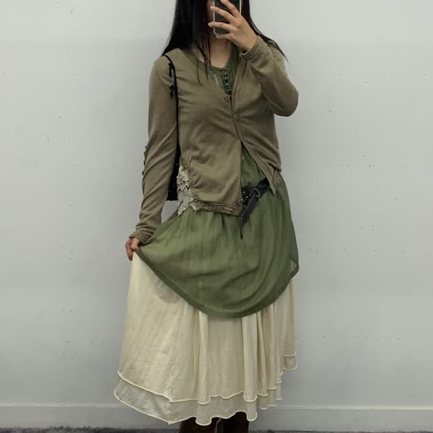 Rps japan 레이스 디테일 비대칭 가디건