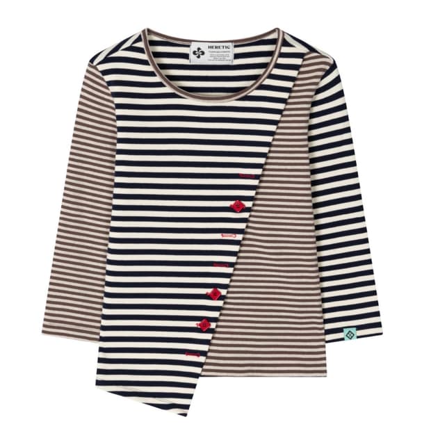 구합니다) 헤레틱 버튼 스트라이프 티셔츠