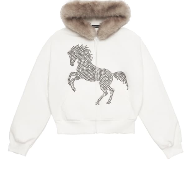 studded faux fur hoodie