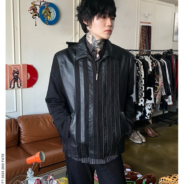 Jhane Barnes Leather Panel Stripe Jacket