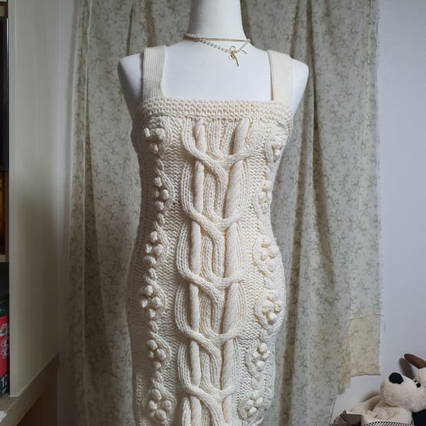 [빈티지] 아이보리 케이블 니트 미니 원피스 55