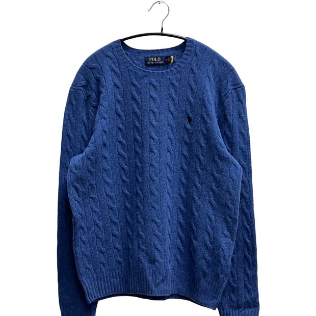 폴로 랄프로렌 울캐시미어 케이블 꽈배기 니트 블루