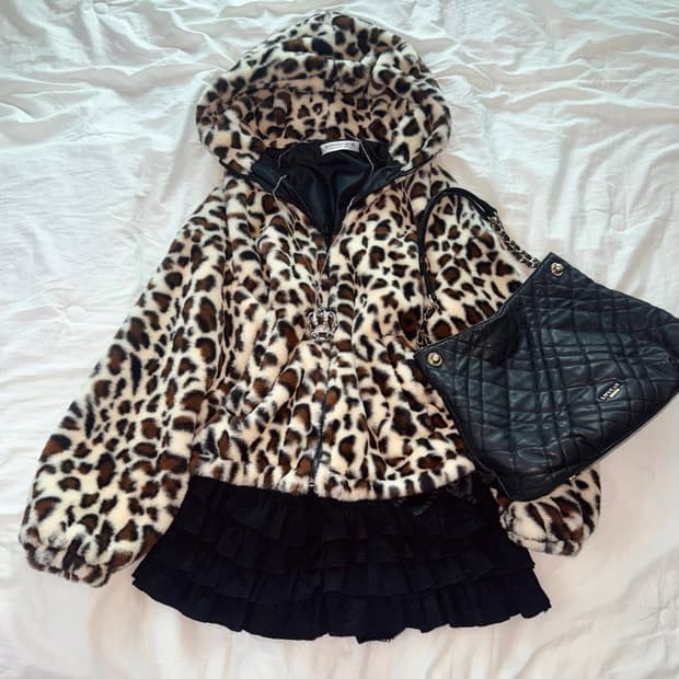 호피무늬 퍼 후드집업 빈티지 오네갸루 y2k 로리타 라떼갸루 퍼자켓 펑크