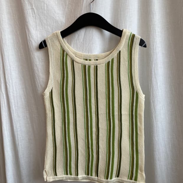 그린 스트라이프 민소매니트탑(M)