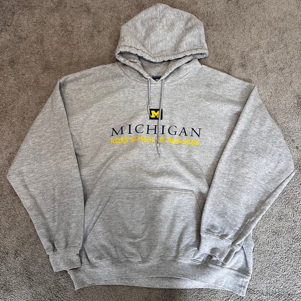 빈티지 미시간 스펠아웃 퓰오버 그레이 후드티L