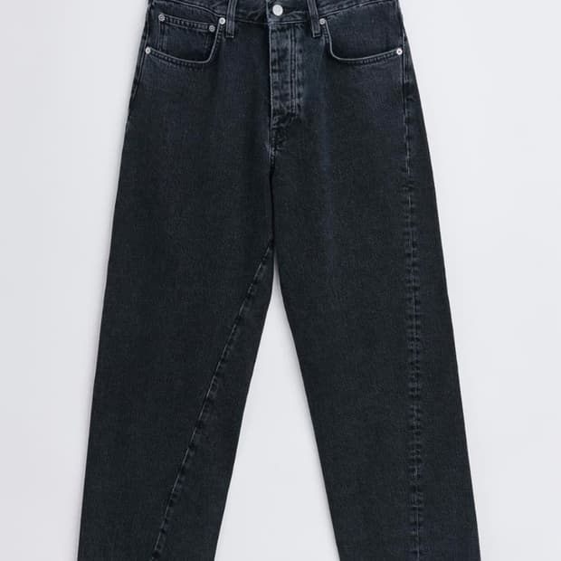 선플라워 와이드 트위스트 블랙 워시드 데님