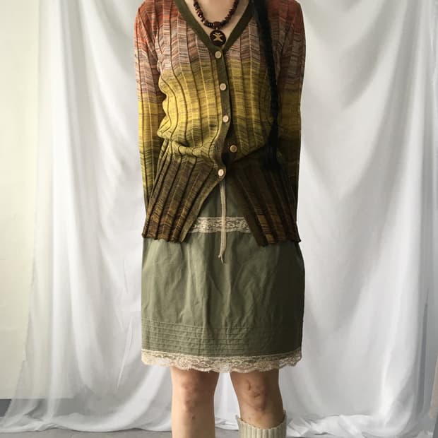 Color mixed ribbed knit cardigan